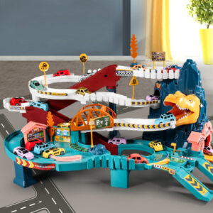 Toy Car Dinosaur Climbing Tracks Car Racing Adventure Block Building Gaming Set (4 Racing Cars Standard)