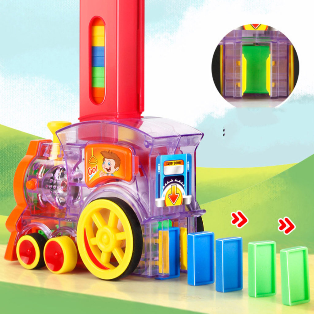 סט רכבת דומינו חשמלי רכבת הנחת דומינו אוטומטית לילדים ערכת צעצועים חינוכית דומינו