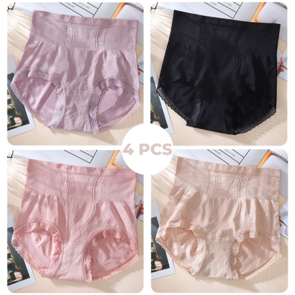 High Waisted Breathable Underwear Set Elastic Tummy Control Panties 4-Piece Pack