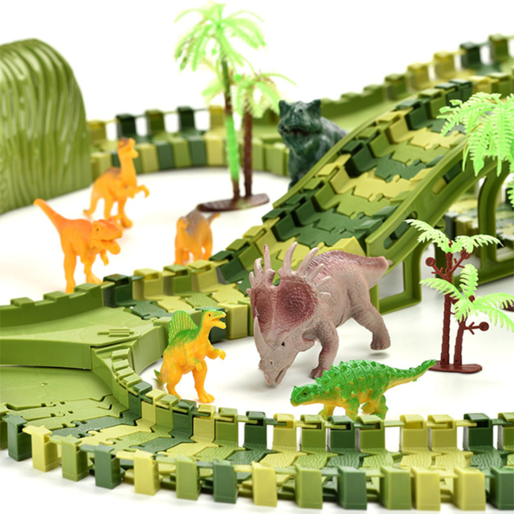 240 PCS Dinosaur Rail Car Park