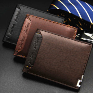 Men's PU Leather Short Wallet Slim Bifold with 5 Credit Card Pockets Sliding 2 in 1 Wallet