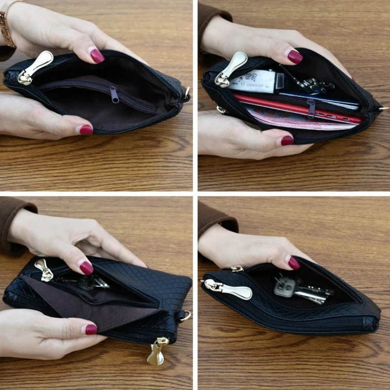 Women's Wallet Leather Zip Lattice Pattern Card Holder Clutch