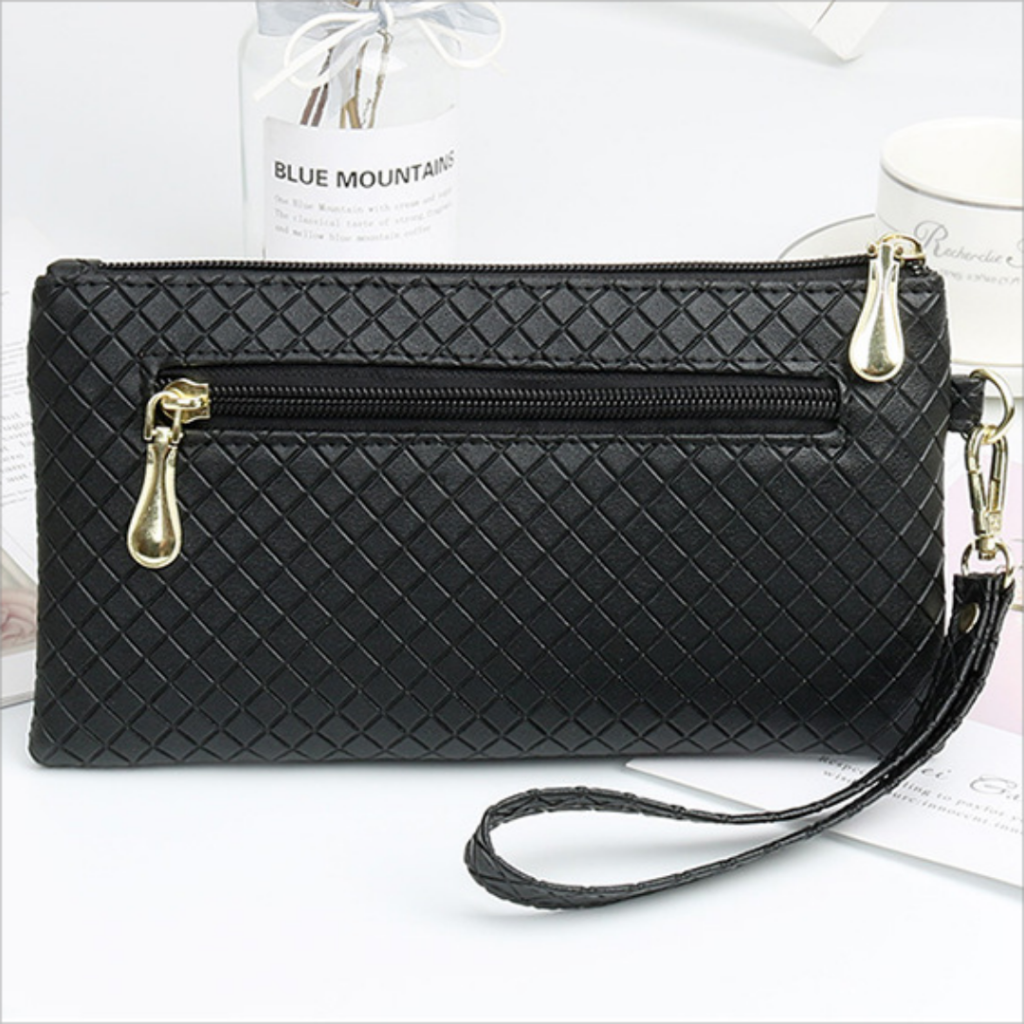 Women's Wallet Leather Zip Lattice Pattern Card Holder Clutch