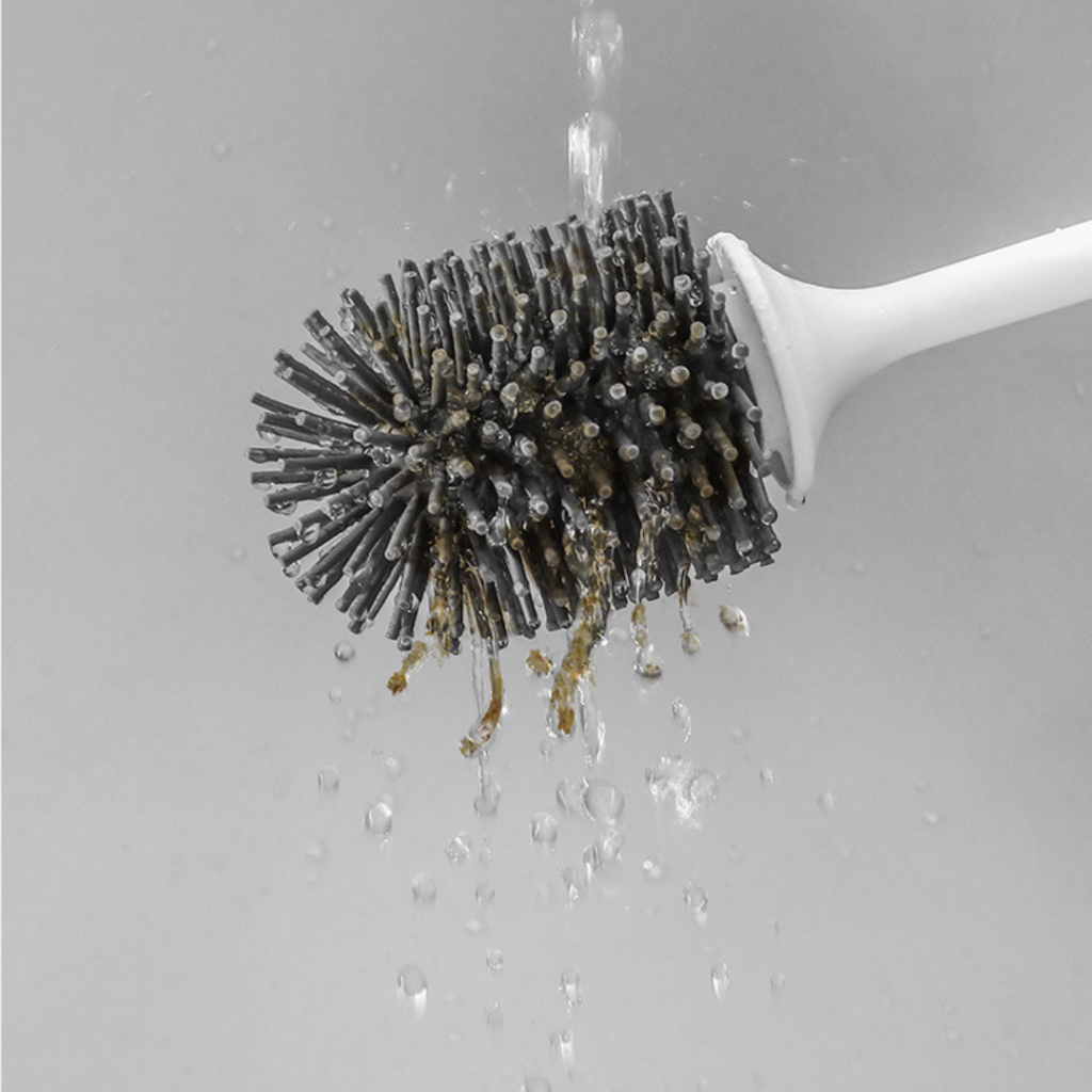 Silicone Toilet Brush With Holder Rubber Floor Cleaner Brush Scrubber Without Drilling