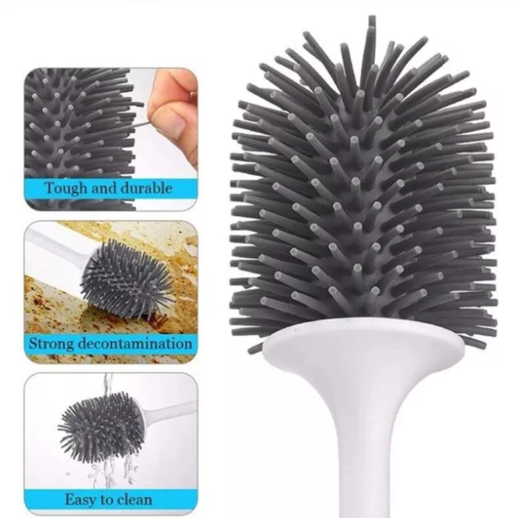 Silicone Toilet Brush With Holder Rubber Floor Cleaner Brush Scrubber Without Drilling