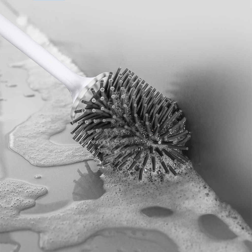 Silicone Toilet Brush With Holder Rubber Floor Cleaner Brush Scrubber Without Drilling