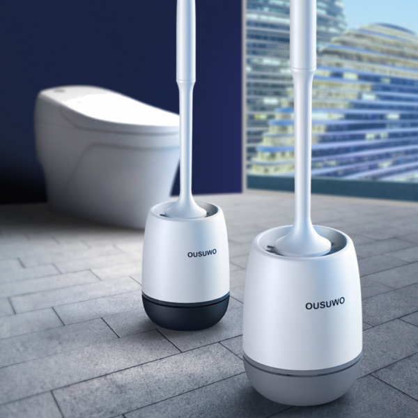 Silicone Toilet Brush With Holder Rubber Floor Cleaner Brush Scrubber Without Drilling