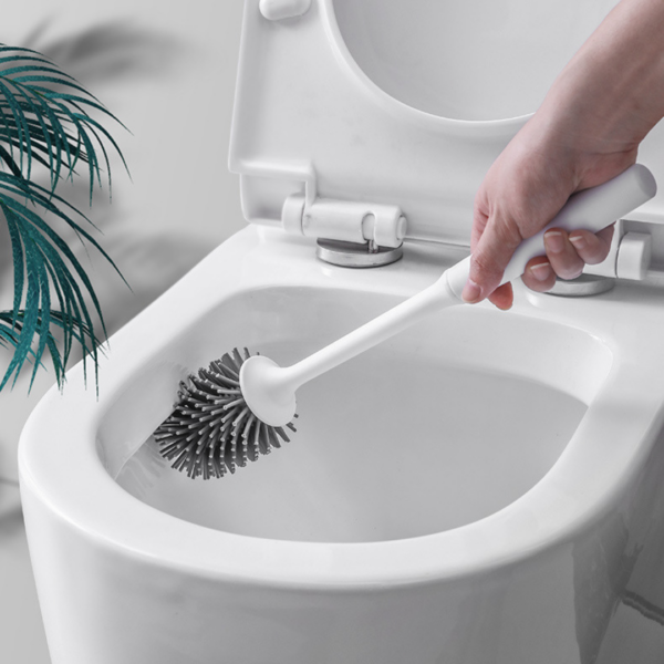Silicone Toilet Brush With Holder Rubber Floor Cleaner Brush Scrubber Without Drilling