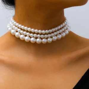 Elegant White Pearls Necklace Choker Pearl Accessory Jewelry Set of 5