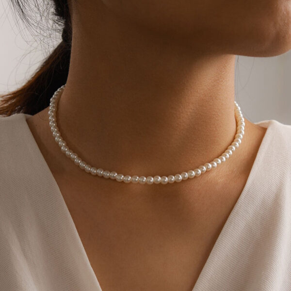 Elegant White Pearls Necklace Choker Pearl Accessory Jewelry Set of 5