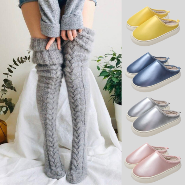 Cozy BUNDLE Perfect for Coldness Thigh-High Stockings, Fluffy Soft Slip-Ons Favorite Winter Deal