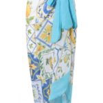 Swimwear Cover Ups Non stretch chiffon botanical plaid printing spliced lace up beach cover-ups