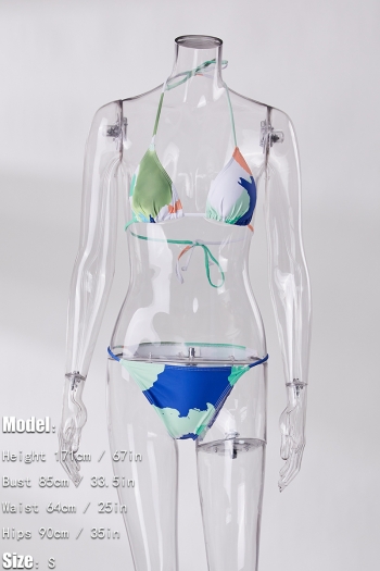 Multicolor tie-dye padded halter-neck drawstring three-piece swimsuit