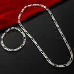 Silver Necklace and Bracelet Set for Men 33005