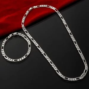 Silver Necklace and Bracelet Set for Men 33005