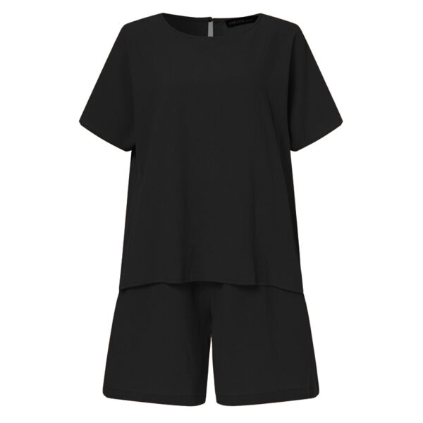 Women's Solid Summer Outfits Short-Sleeve Shirt & Shorts Casual 2-Piece 33003