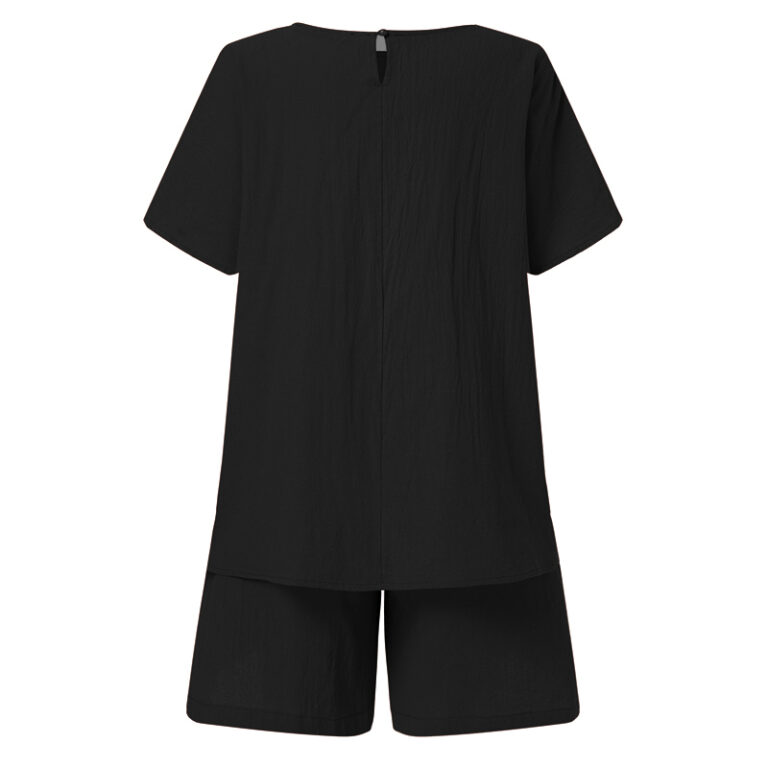 Women's Solid Summer Outfits Short-Sleeve Shirt & Shorts Casual 2-Piece 33003