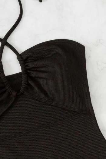 One-Piece Four Colors Cup-Padded Halter-Neck Hollow Swimsuit With Beach Skirt