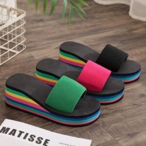 Vibrant Rainbow Platform Flip-Flops – Summer Women's Sandals